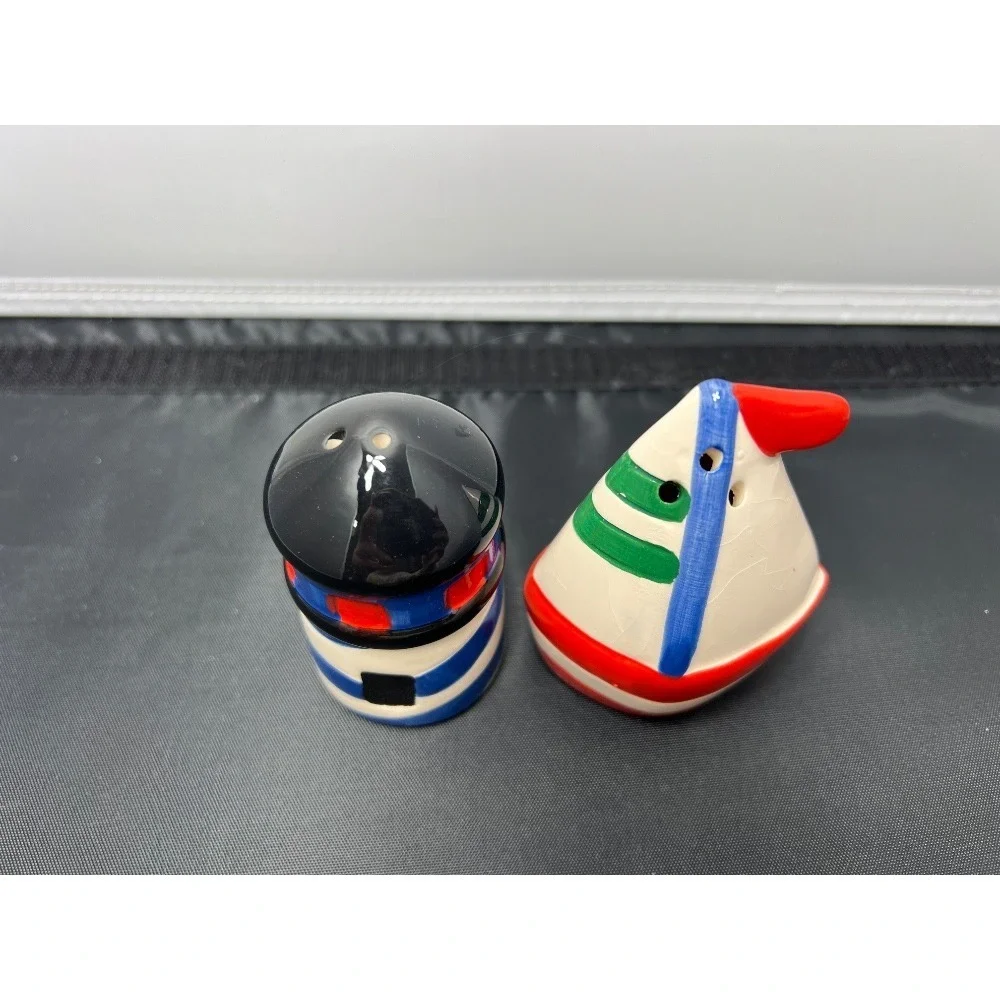 Nautical Salt and Pepper Shakers Lighthouse Sailboat‎ Ceramic Kitchen Decor